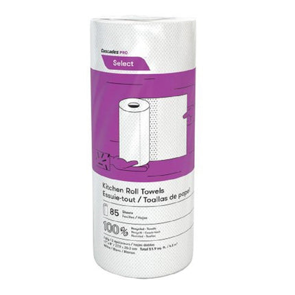 Cascades® PRO Select® Kitchen Towel Roll, 2PLY, White, 85 Sheet/Roll, 30 Rolls/Case-B2B Discounters