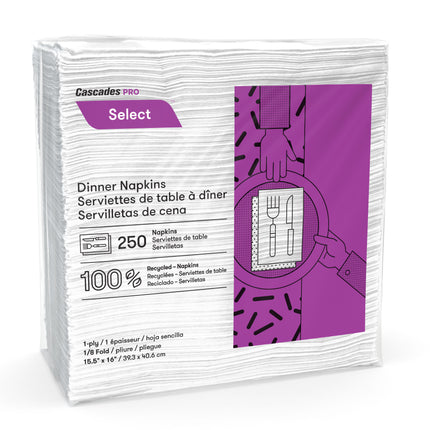 Cascades® N050 Pro Select Dinner Napkin, 15.5" x 16", 1/8 Fold, White, 12/Case-B2B Discounters