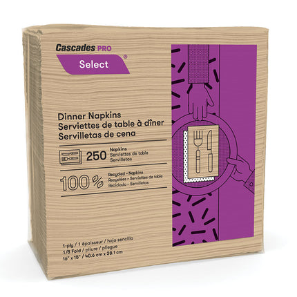 Cascades® N055 Pro Select Dinner Napkin, 1-Ply, 15.5" x 16", 1/8 Fold, Natural, 12/Case-B2B Discounters