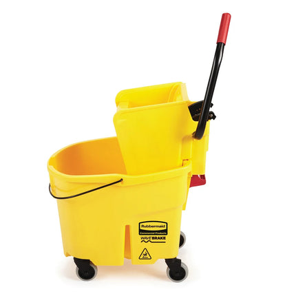 Rubbermaid® WaveBrake® Side Press Bucket and Wringer, Yellow, 35qt, Sold Individually-B2B Discounters