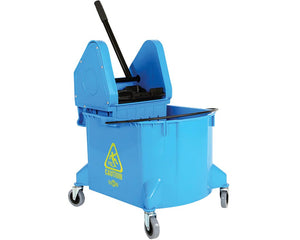 Globe™ Mop Bucket with Down Press Wringer Combo, Blue, 16.25" L X 27.5" W X 32.5" H, 40 Quarts, Sold Individually-B2B Discounters