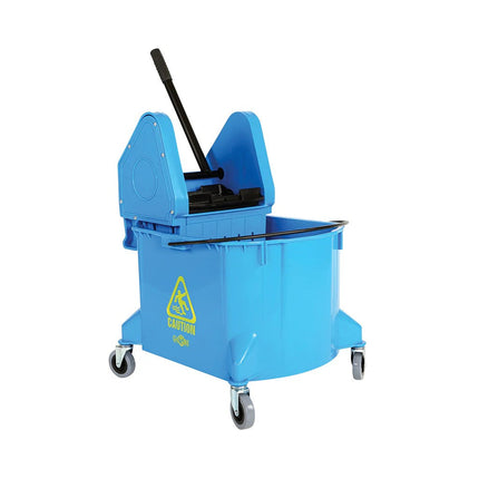 Globe™ Mop Bucket with Down Press Wringer Combo, Blue, 16.25" L X 27.5" W X 32.5" H, 40 Quarts, Sold Individually-B2B Discounters