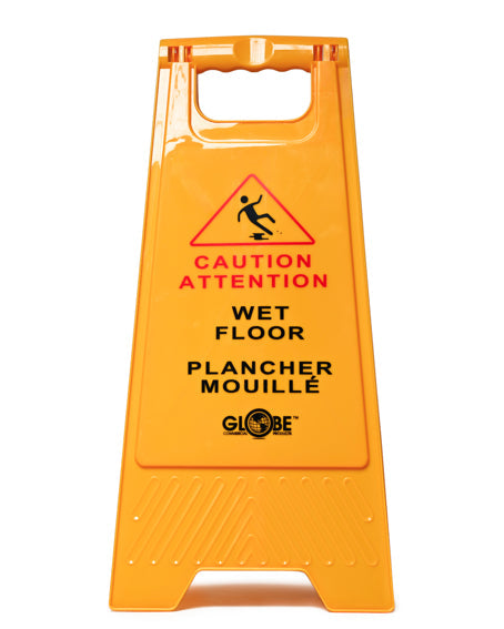 REGARD® French and English Wet Floor Sign, Folding Design for Easy Storage, Yellow, Sold Individually-B2B Discounters