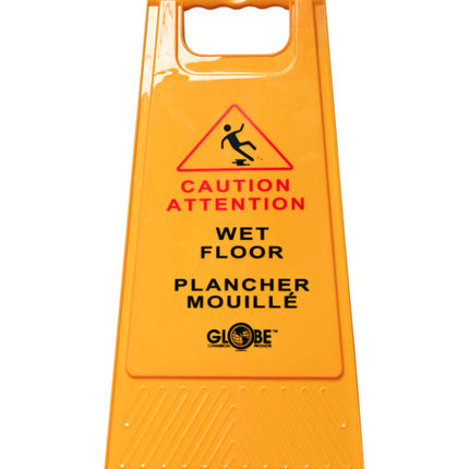 REGARD® French and English Wet Floor Sign, Folding Design for Easy Storage, Yellow, Sold Individually-B2B Discounters