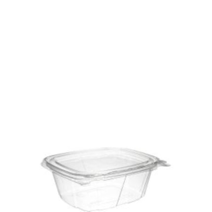 Dart® SafeSeal™ Tamper Evident Hinged Container With Flat Lid, 12oz, RPETE, Clear, 100/Pack, 2 Packs/Case-B2B Discounters