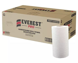 Sunset Converting Corporation Hardwound Towel Roll, 1 PLY, White, 205 ft, 12 Rolls/Case-B2B Discounters