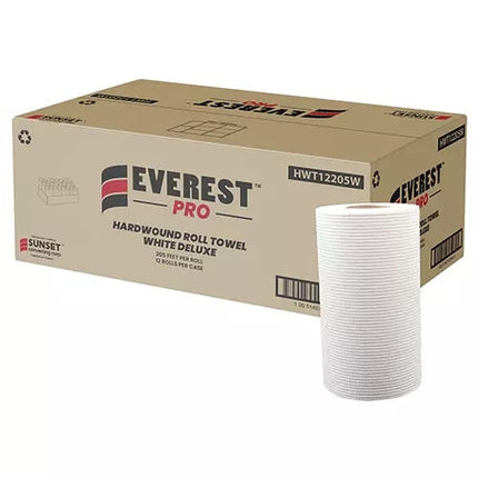 Sunset Converting Corporation Hardwound Towel Roll, 1 PLY, White, 205 ft, 12 Rolls/Case-B2B Discounters