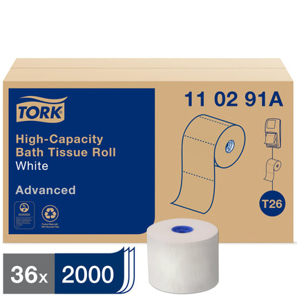 Tork® Advanced High-Capacity Jumbo Toilet Tissue Roll, 1-Ply, 100% Recycled Fibres, White, 625'/Roll, 36 Rolls/Case-B2B Discounters