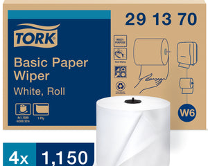 Tork® Paper Wiper Roll Towel, 1-Ply, White, 1150'/Roll, 4 Rolls/Case-B2B Discounters