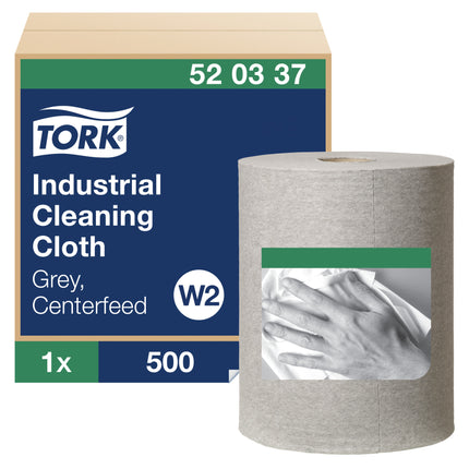 Tork® Industrial Cleaning Cloth, Centrefeed Maxi Roll Wiper, Grey, 500 Sheets/Roll, 1 Roll/Case-B2B Discounters