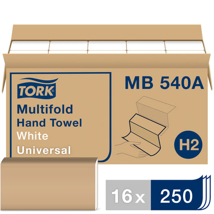 Tork® Universal Multifold Hand Towel, 3-Panel, White, 250 Sheets/Pack, 16 Packs/Case-B2B Discounters
