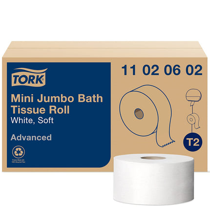 Tork® Mini Jumbo Bath Toilet Tissue Roll, Perforated, 2-Ply, 1,075 Sheets/Roll, 12 Rolls/Case-B2B Discounters