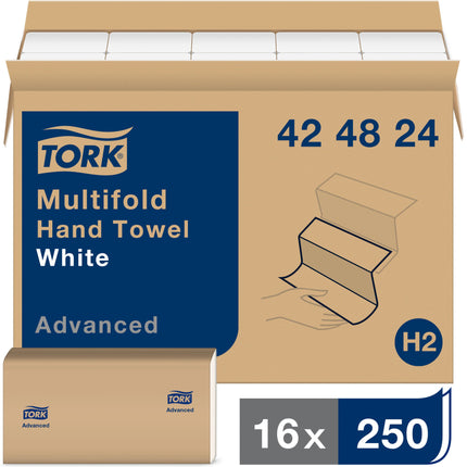 Tork® Advanced Multifold Hand Towel, 3-Panel, 1-Ply, 250 Towels/Pack, 16 Packs/Case-B2B Discounters