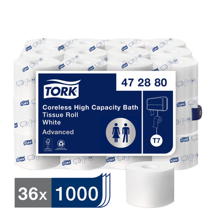 Tork® Advanced High Capacity Coreless Bath Tissue Roll, 2-Ply, White, 1000 Sheets/Roll, 36 Rolls/Case-B2B Discounters