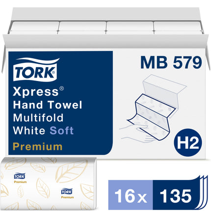 Tork® Premium Soft Xpress® Multifold Paper Hand Towel, 3-Panel, 2-Ply, White, 135 Towels/Pack, 16 Packs/Case-B2B Discounters