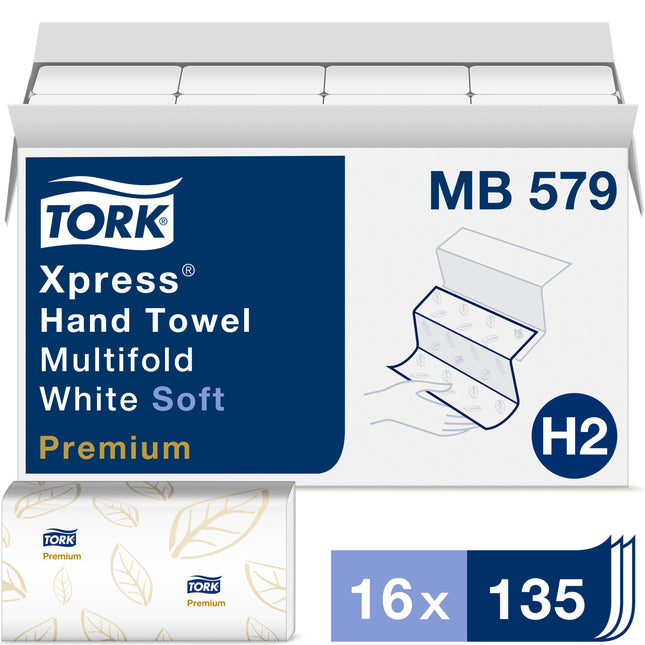 Tork® Premium Soft Xpress® Multifold Paper Hand Towel, 3-Panel, 2-Ply, White, 135 Towels/Pack, 16 Packs/Case-B2B Discounters