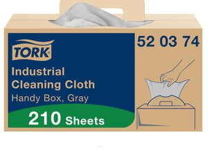 Tork® Industrial Cleaning Cloth, Self-Dispensing Handy Box, 1-Ply, Grey, 210 Sheets/Case-B2B Discounters