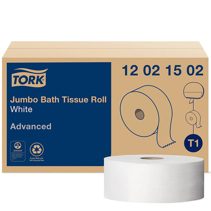 Tork® Advanced Jumbo Bath Tissue Roll, 2-Ply, 100% Recycled Fibre, 1600'/Roll, 6 Rolls/Case-B2B Discounters