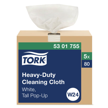 Tork® Heavy-Duty Cleaning Cloth In Pop-Up Box, 1-Ply, White, 80 Cloths/Box, 5 Boxes/Case-B2B Discounters
