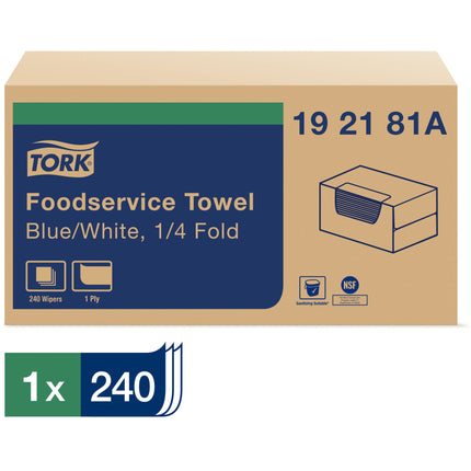 Tork® Foodservice Cleaning Towel, 1/4 Fold, 240 Sheets/Box, Blue, 1 Case-B2B Discounters