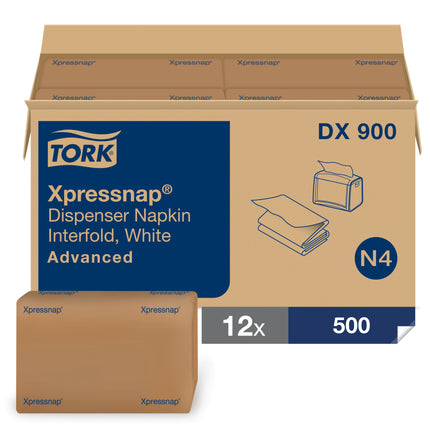 Tork® Advanced Xpressnap® Interfold Dispenser Napkin, 1 Ply, White, 500 Napkins/Pack, 12 Packs/Case-B2B Discounters