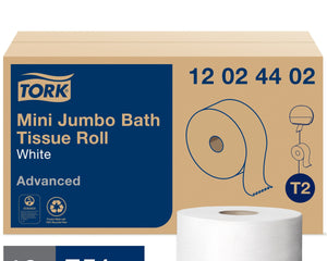 Tork® Advanced Mini Jumbo Bath Tissue Roll, 2 Ply, White, 751', 12/Case-B2B Discounters