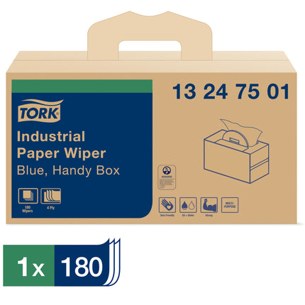 Tork® Industrial Paper Wiper Handy-Box, 4-Ply, Blue, 180 Wipers/Box, 1 Box/Case-B2B Discounters