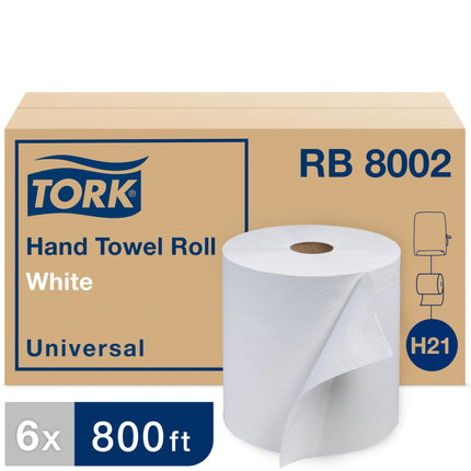 Tork® Universal Hand Towel Roll, 1-Ply, White, 800'/Roll, 6 Rolls/Case-B2B Discounters