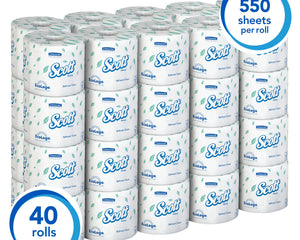 Scott® Professional Standard Roll Toilet Paper (48040), 2-Ply, White, Individually wrapped rolls, 550 Sheets/Roll, 40 Rolls/Case, 22,000 Sheets/Case-B2B Discounters
