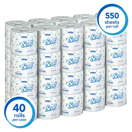 Scott® Professional Standard Roll Toilet Paper (48040), 2-Ply, White, Individually wrapped rolls, 550 Sheets/Roll, 40 Rolls/Case, 22,000 Sheets/Case-B2B Discounters