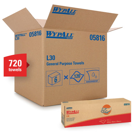 WypAll® Dry Wipers In Pop-Up Box, 1-Fold, White, 120 Wipers/Pack, 6 Packs/Case-B2B Discounters