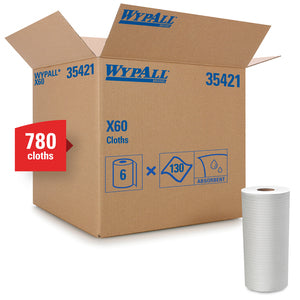 WypAll® GeneralClean® X60 Multi-Task Cleaning Cloths (35421), Small Roll, White, 130 Sheets/Roll, 6 Rolls/Case, 780 Sheets/Case-B2B Discounters