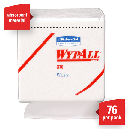 WypAll® PowerClean® X70 Medium Duty Cloths (41200), Quarterfold, White, 76 Sheets/Pack, 12 Packs/Case, 912 Sheets/Case-B2B Discounters