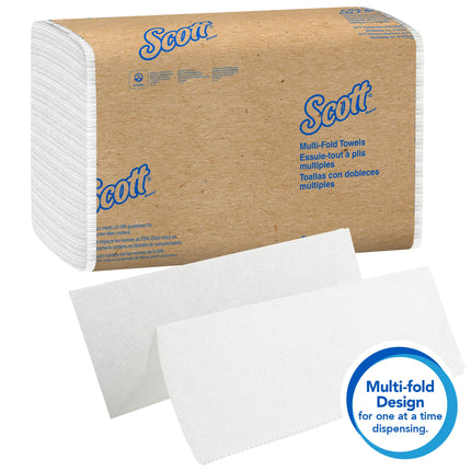 Scott® Multifold Paper Towels (01804), With Absorbency Pockets, 9.2" x 9.4" sheets, White, 250 Sheets/Pack, 16 Packs/Case, 4,000 Sheets/Case-B2B Discounters