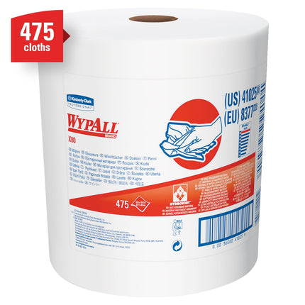 WypAll® PowerClean® X80 Heavy Duty Cloths (41025), Jumbo Roll, White, 475 Sheets/Roll-B2B Discounters