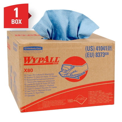 WypAll® PowerClean® X80 Heavy Duty Cloths (41041), Brag Box, Extended Use Towels, Blue, 160 Sheets/Pack-B2B Discounters
