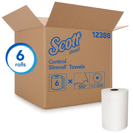 Scott® Slimroll Hard Roll Towels (12388), With Fast-Drying Absorbency Pockets, White, 6 Rolls/Case, 580'/Roll, 3,480'/Case-B2B Discounters