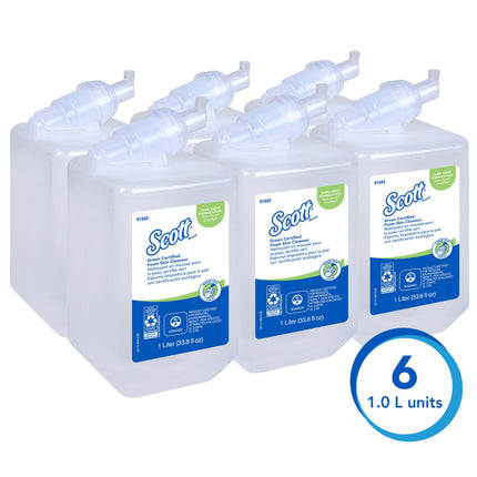 Scott® Green Certified Foam Hand Soap (91565), 1.0 L, Clear, No Fragrance Added, Manual Hand Soap Refills, Ecologo, NSF E-1 Rated, 6 Bottles/Case-B2B Discounters