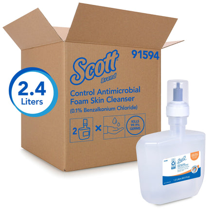 Scott® Control Antimicrobial Foam Skin Cleanser, Clear, Unscented Soap, 1.2 L, 2 /Case-B2B Discounters
