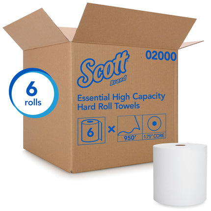 Scott® Essential High Capacity Hard Roll Paper Towels (02000), 1.75" Core, White, 6 Rolls/Case, 950'/Roll, 5,700'/Case-B2B Discounters