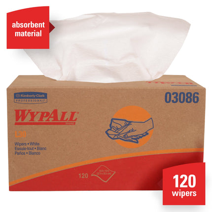 Wypall® L30 Towels Strong and Soft Wipes, Pop-UP Box, White, , 120 Sheets/Box, 10 Boxes/Case-B2B Discounters