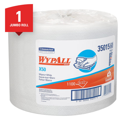 WypAll® X50 Cloth Jumbo Roll, 1-Ply, White, 1100 Sheets/Roll, 1 Roll/Case-B2B Discounters
