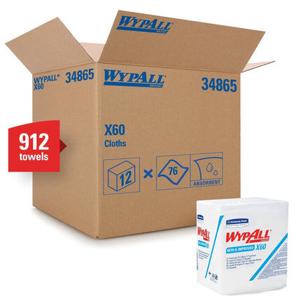 Wypall® 34865 Wypall-Teri X60, 1/4-Fold, White, 76 Towels/Pack, 12 Packs/Case-B2B Discounters