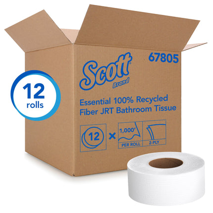Scott® Essential Jumbo Roll Toilet Paper 100% Recycled Fiber, 2-Ply, White, 1000', 12 Rolls/Case-B2B Discounters