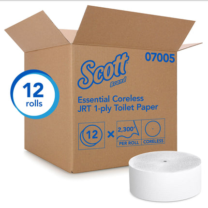 Scott® Essential Coreless Jumbo Toilet Paper, White, 1 Ply, 2300' Roll, 12 Rolls/Case-B2B Discounters
