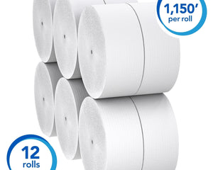 Scott® Coreless High-Capacity Jumbo Roll Toilet Paper (07006), With Elevated Design, 2-Ply, White, 1,150'/Roll, 12 Rolls/Case, 13,800'/Case-B2B Discounters