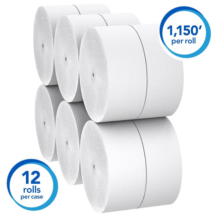 Scott® Coreless High-Capacity Jumbo Roll Toilet Paper (07006), With Elevated Design, 2-Ply, White, 1,150'/Roll, 12 Rolls/Case, 13,800'/Case-B2B Discounters