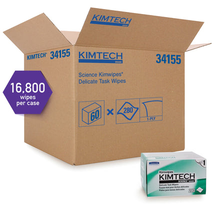 Kimtech® 34155 Kimwipe Wipers, X-Low Lint, 1-Ply, 4.5X8.5, White, 280 Wipes/Box, 60 Boxes/Case-B2B Discounters