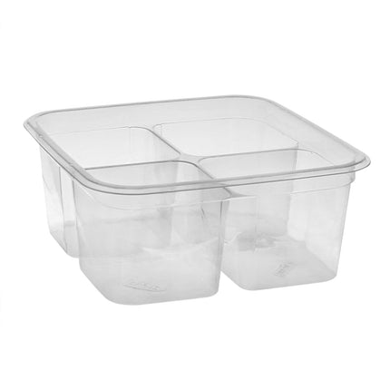 EarthChoice® Square 4-Compartment Container, 32oz, 6", Clear, RPET, 360/Case-B2B Discounters