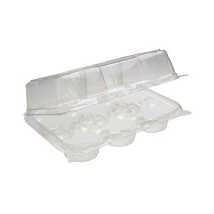 Pactiv® Hinged Lid Cupcake/Muffin Container 6-Counts, 9.84" X 6.95" X 3.43", Clear, 120/Case-B2B Discounters